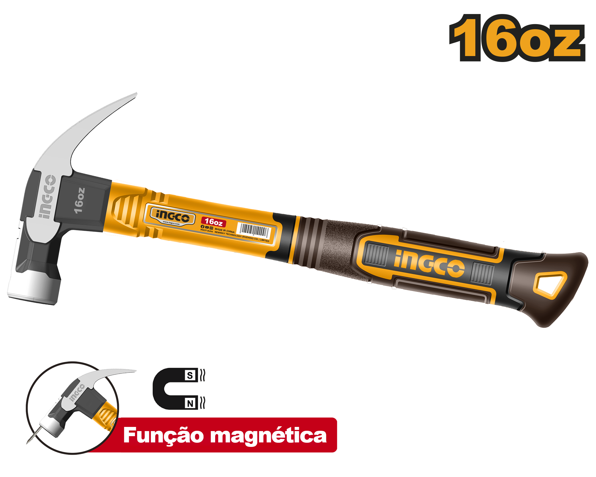 Martelo Unha Magnético — cabeça em aço forjado 450g (29mm)