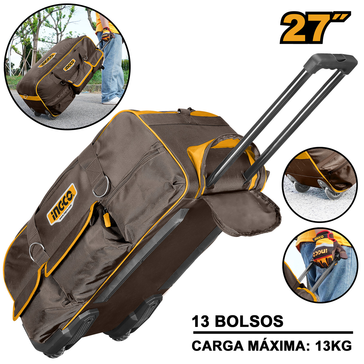 Bolsa tipo sacola com rodízio 27" — carga máx 25kg