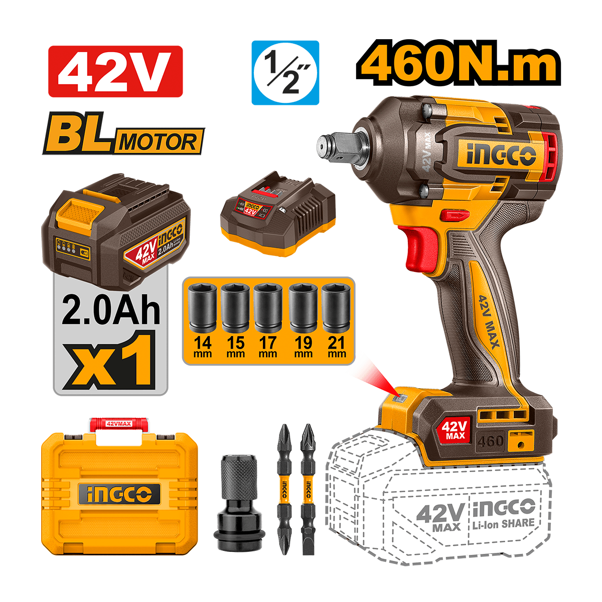 Chave Impacto BL 460Nm 1/2" 42V P42M c/ 1 bat 2Ah